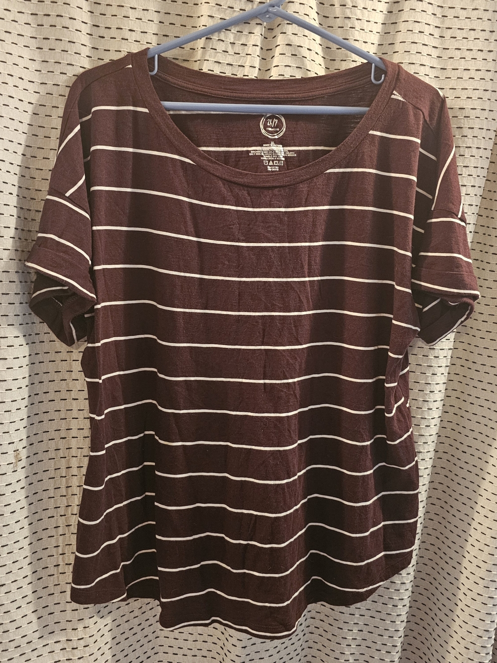 Maurices Maroon and White Striped Short Sleeve Tee